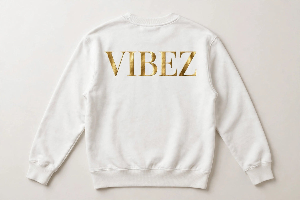 VIBEZ Sweatshirt White - Gold Chest Logo & Back Design Unisex – VIBEZ_STORE