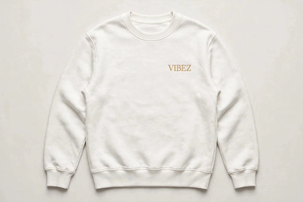 VIBEZ Sweatshirt White - Gold Chest Logo & Back Design Unisex