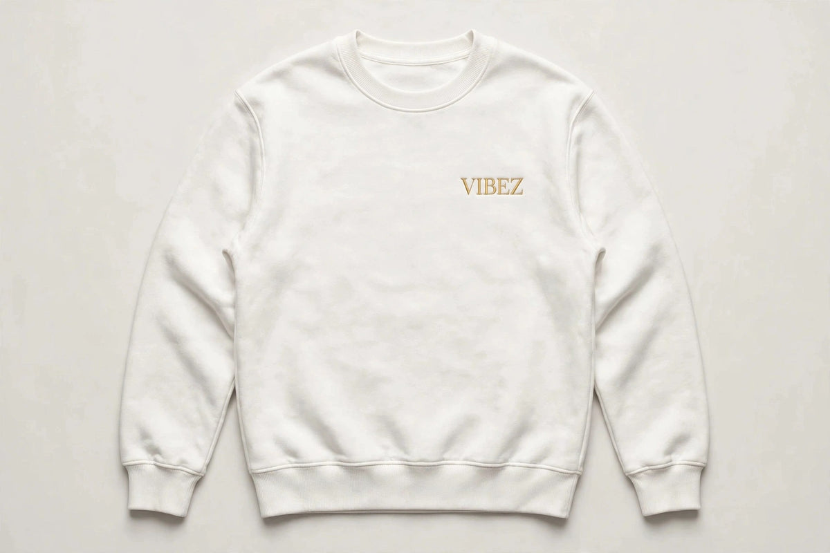 VIBEZ Sweatshirt White - Gold Chest Logo & Back Design Unisex – VIBEZ_STORE