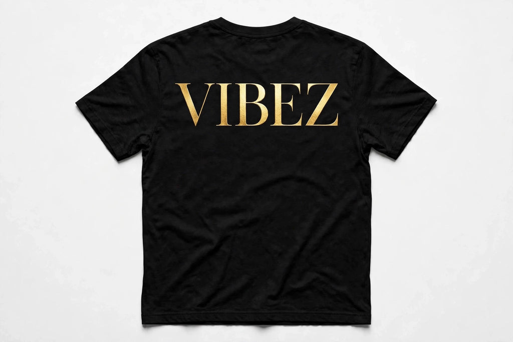 VIBEZ T-Shirt Black - Gold Chest Logo & Back Design Unisex