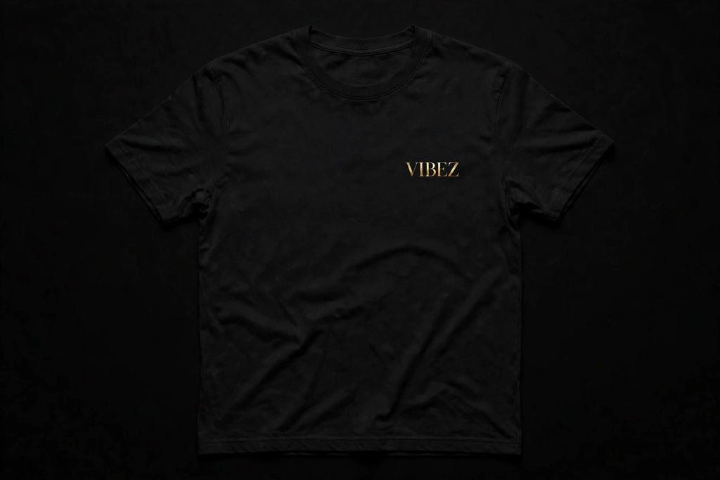 VIBEZ T-Shirt Black - Gold Chest Logo & Back Design Unisex