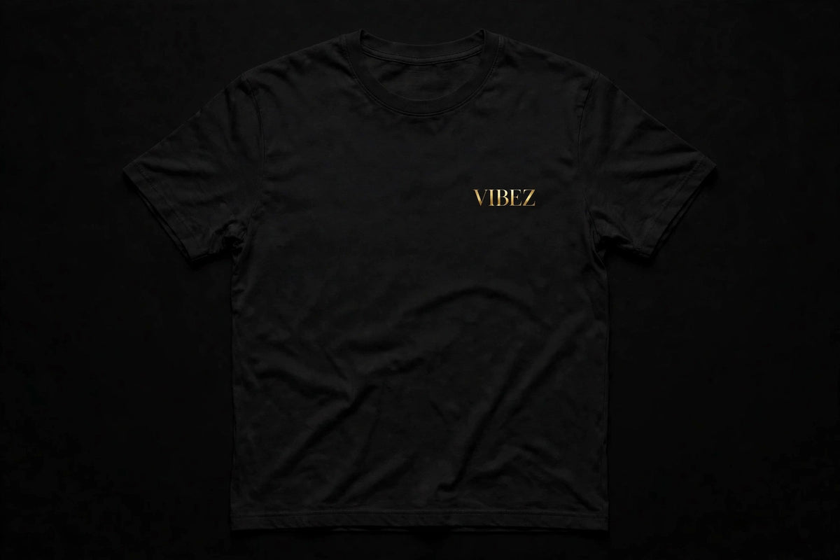VIBEZ T-Shirt Black - Gold Chest Logo & Back Design Unisex