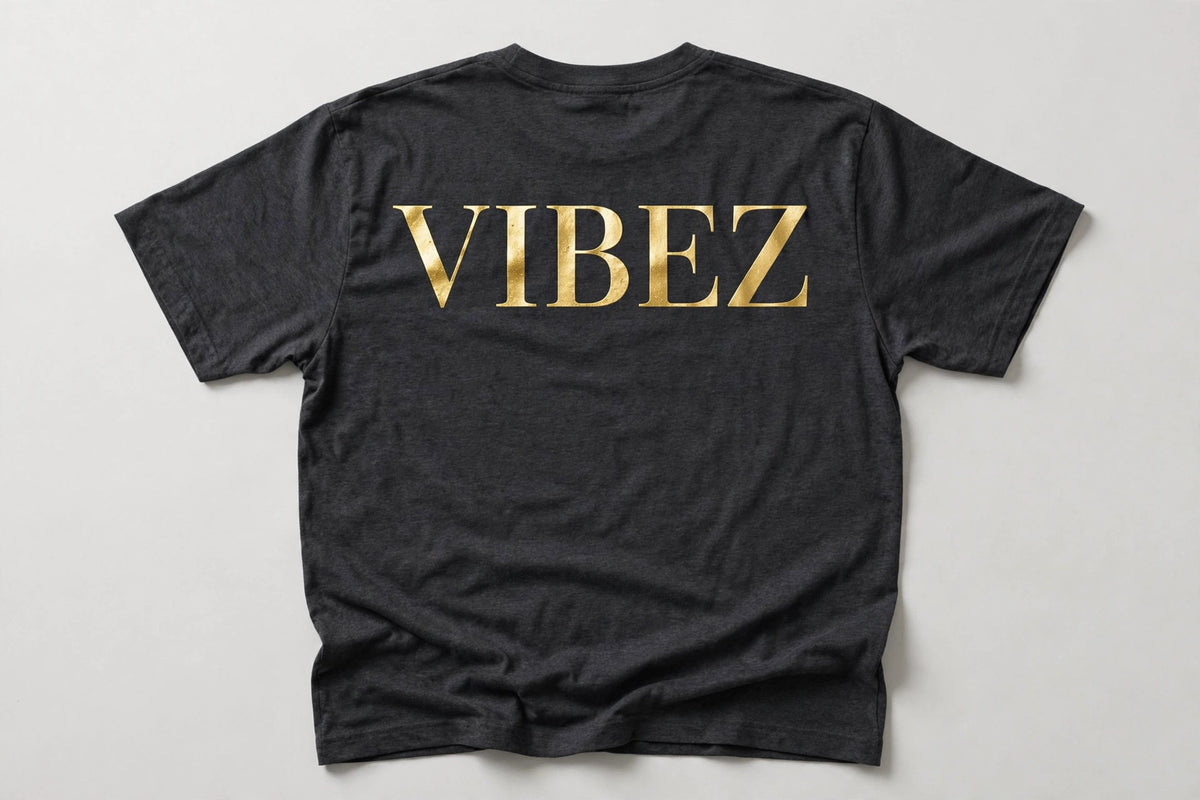 VIBEZ T-Shirt Gray - Gold Chest Logo & Back Design Unisex