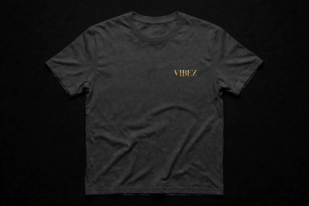 VIBEZ T-Shirt Gray - Gold Chest Logo & Back Design Unisex