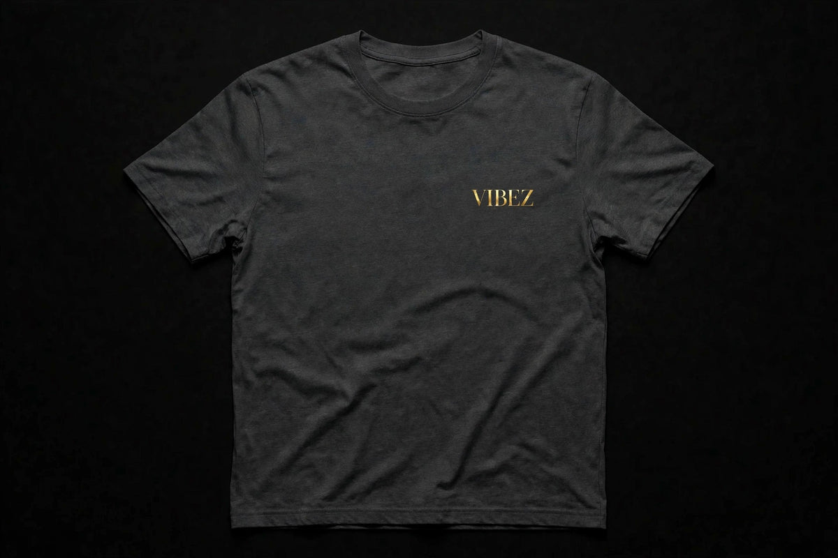 VIBEZ T-Shirt Gray - Gold Chest Logo & Back Design Unisex