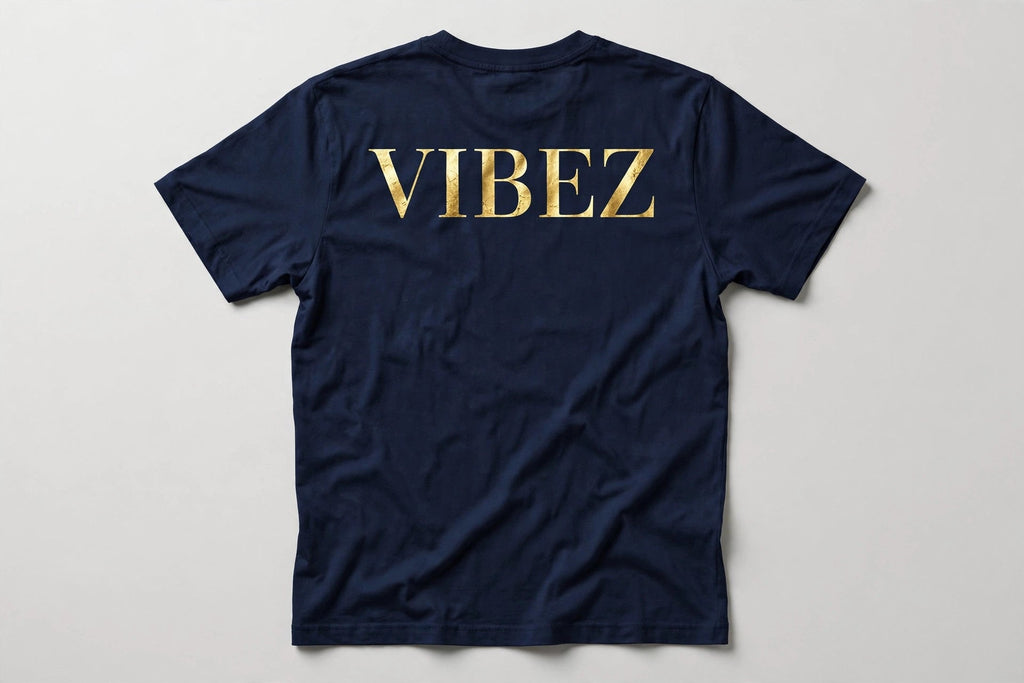VIBEZ T-Shirt Navy - Gold Chest Logo & Back Design Unisex