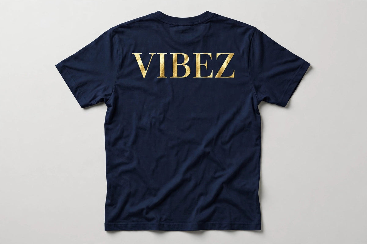 VIBEZ T-Shirt Navy - Gold Chest Logo & Back Design Unisex