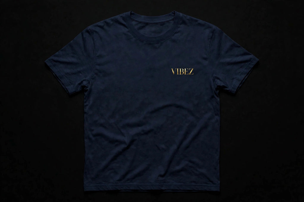 VIBEZ T-Shirt Navy - Gold Chest Logo & Back Design Unisex