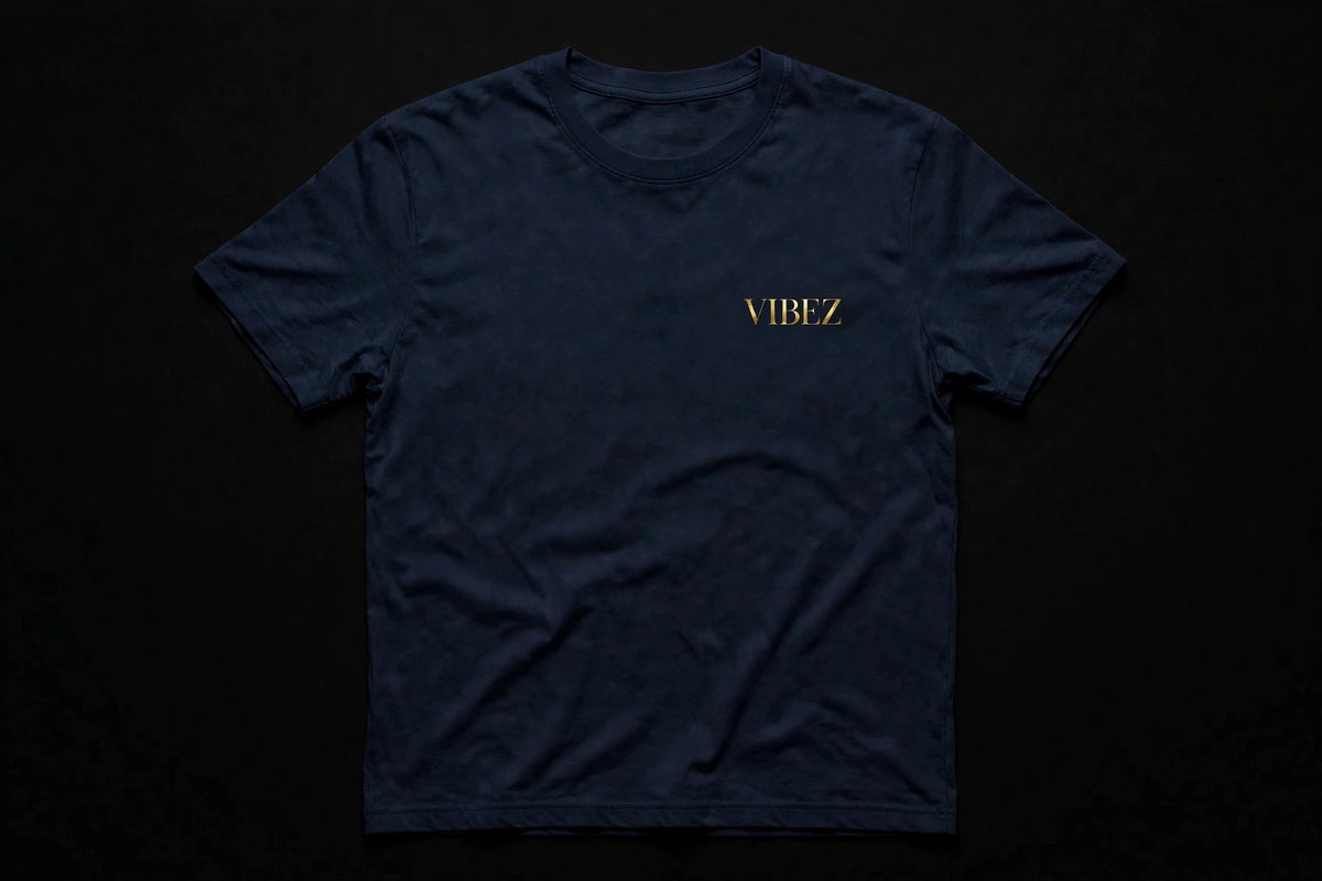 VIBEZ T-Shirt Navy - Gold Chest Logo & Back Design Unisex