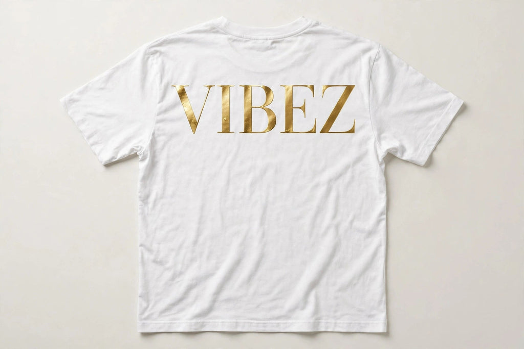 VIBEZ T-Shirt White - Gold Chest Logo & Back Design Unisex