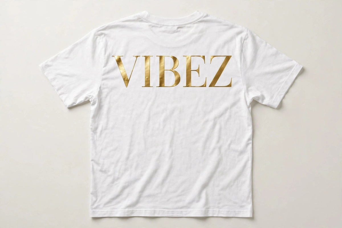 VIBEZ T-Shirt White - Gold Chest Logo & Back Design Unisex