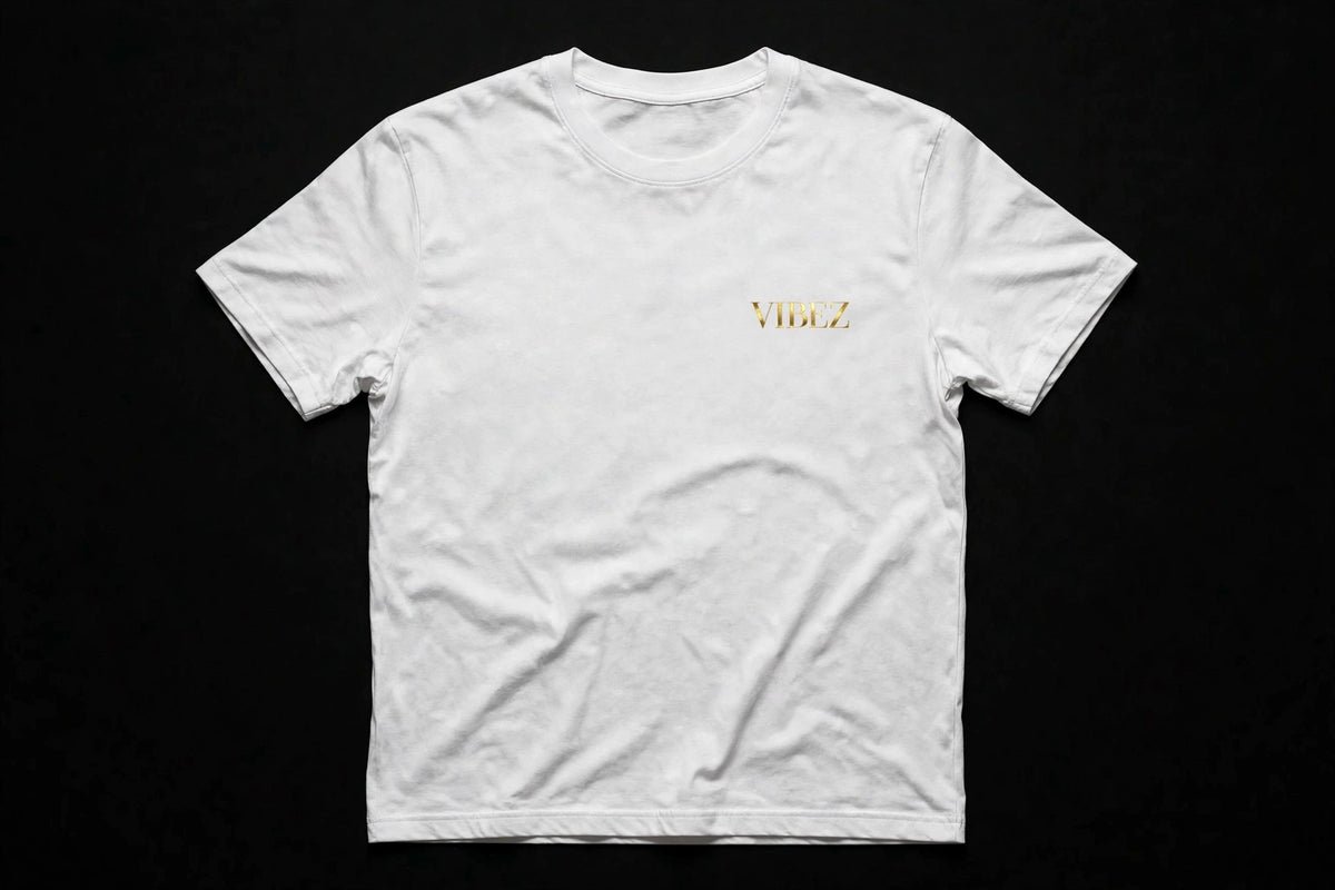 VIBEZ T-Shirt White - Gold Chest Logo & Back Design Unisex
