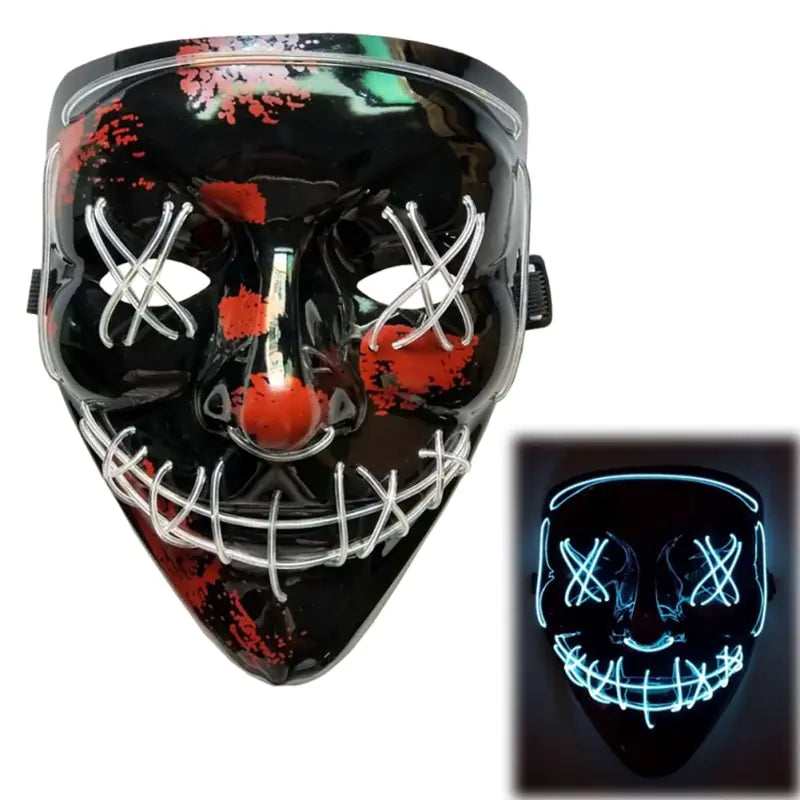LED Scary Grin Mask: Halloween Costume DJ Party Light Up Glow-in-the-Dark