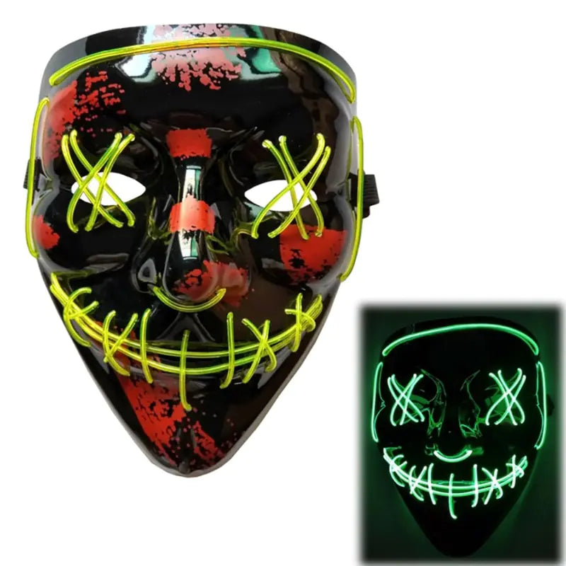 LED Scary Grin Mask: Halloween Costume DJ Party Light Up Glow-in-the-Dark